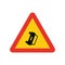 Triangular traffic signal in yellow and red, isolated on white background. Temporary warning of roadway obstruction