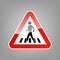 Triangular warning sign for pedestrian crossing isolated on background. Vector illustration.