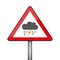Triangular warning sign thunderstorm weather