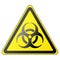 Triangular yellow and black biohazard warning sign