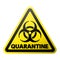 Triangular yellow and black QUARANTINE warning sign with biohazard symbol