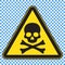 Triangular yellow Warning Hazard sign with skull and bones, Danger symbol, vector illustration