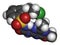 Triasulfuron herbicide molecule. 3D rendering. Atoms are represented as spheres with conventional color coding: hydrogen white,.