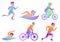 Triathlon icons set, cartoon style