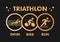 Triathlon logo and icon. Gold figures triathlete