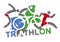Triathlon racers and sign triathlon.
