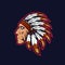 Tribal chief mascot e sport logo design. apache warrior mascot head vector