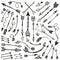 Tribal doodle arrows set, hand drawn background. Sketchy pattern, arrow icons collection on white. Vector illustration.