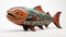 Tribal Fish Decorative Figurine: Neil Welliver Style With Bold Colors