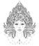 Tribal Fusion Boho Diva. Beautiful Asian divine girl with ornate crown, kokoshnik inspired. Bohemian goddess. Hand drawn elegant