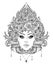 Tribal Fusion Boho Diva. Beautiful Asian divine girl with ornate crown, kokoshnik inspired. Bohemian goddess. Hand drawn elegant