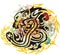 Tribal lion and snake colorful splashes