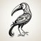 Tribal Style Design Bird: Grotesque Caricatures In Monochromatic Shadows