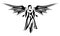 Tribal tattoo art with stylized angel silhouette