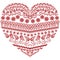 Tribal zentangle Aztec heart shape with floral elements in hand drawing lace ornamental style in red and white style