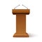 Tribune podium rostrum speech stand. Conference stage with microphone, press or debate speaker isolated orator pulpit