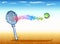 Tribute to tennis, racket with ball and color landscape