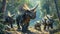 Triceratops family, featuring the iconic three-horned herbivores in a family grouping
