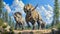 Triceratops family, featuring the iconic three-horned herbivores in a family grouping