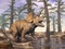Triceratops walking in a pond in the forest - 3D render