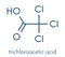 Trichloroacetic acid TCA molecule. Used in dermatological treatment of warts and related skin conditions. Skeletal formula.