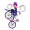 Trick with hula hoops by circus girl on an artistic bicycle.