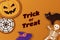 Trick or threat Halloween cookies horizontal advertising banner vector flat illustration