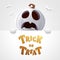 Trick or Treat. 3D illustration of cute Jack O Lantern white pumpkin character with big greeting signboard on white background