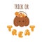 Trick or treat bag with Halloween sweets, candies. Cute pumpkin bag for Halloween party. Funny boho Halloween vector