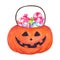 Trick or treat bag Watercolor Halloween item Pumpkin with candies