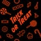 Trick or treat. Different candies, sweets and cakes - seamless pattern. Icons and pictograms for Halloween. Isolated.