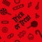 Trick or treat. Different candies, sweets and cakes - seamless pattern. Icons and pictograms for Halloween. Isolated, black, red.