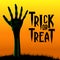 Trick or treat halloween party banner invitation with illustration of zombie corpse hand from the ground
