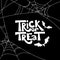 Trick or treat isolated quote and Halloween design elements. Vector holiday black and white illustration.