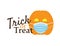 Trick or treat symbol with Cute Orange pumpkin wearing Blue surgical mask