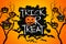 Trick or Treat Tree Halloween Pumpkins Bats Orange Background