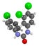 Triclocarban antibacterial agent molecule. 3D rendering.  Often used in antibacterial soaps and lotions. Atoms are represented as