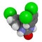 Triclocarban antibacterial agent molecule. 3D rendering.  Often used in antibacterial soaps and lotions. Atoms are represented as