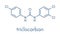 Triclocarban antibacterial agent molecule. Often used in antibacterial soaps and lotions. Skeletal formula.