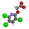 Triclopyr herbicide (broadleaf weed killer) molecule. 3D rendering.  Atoms are represented as spheres with conventional color