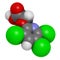 Triclopyr herbicide (broadleaf weed killer) molecule. 3D rendering.  Atoms are represented as spheres with conventional color