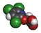 Triclopyr herbicide (broadleaf weed killer) molecule. Atoms are represented as spheres with conventional color coding: hydrogen (