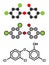 Triclosan antimicrobial molecule. Used in hand soaps, hospital scrubs, deodorants, mouth wash, etc