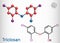 Triclosan molecule. It is a polychloro phenoxy phenol with antibacterial, antimicrobial, antifungal activity.  Sheet of paper in a