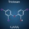 Triclosan molecule. It is a polychloro phenoxy phenol with antibacterial, antimicrobial, antifungal activity.  Structural chemical