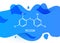 Triclosan structural chemical formula with a blue liquid fluid gradient shape with copy space on white background