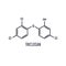Triclosan structural chemical formula on white background