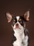 tricolor chihuahua on brown background