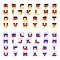 Tricolor flag font alphabet letters