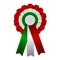 Tricolor isolated cockade. green, white and red rosette. italian cockade with ribbons